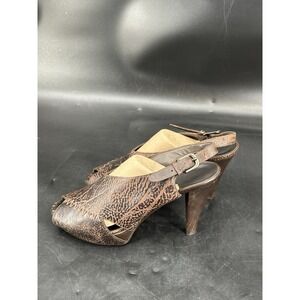Henry Beguelin‎ Brown Distressed Leather  Slingback Peep Toe Bootie Sandal 39.5